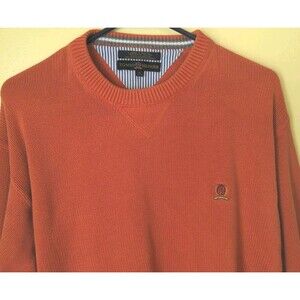 VTG Mens XL Tommy Hilfiger Orange Sweater Embroidered Crest Pullover 90's Preppy